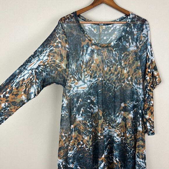 Comfy USA Tunic Top Womens XL Multicolor Mesh Animal Print High Low Long Sleeve - Picture 4 of 9